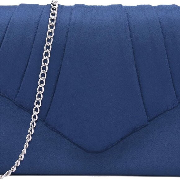 Women Clutch Purse Faux Suede Pleated Evening Bag with Chain - Picture 1 of 7